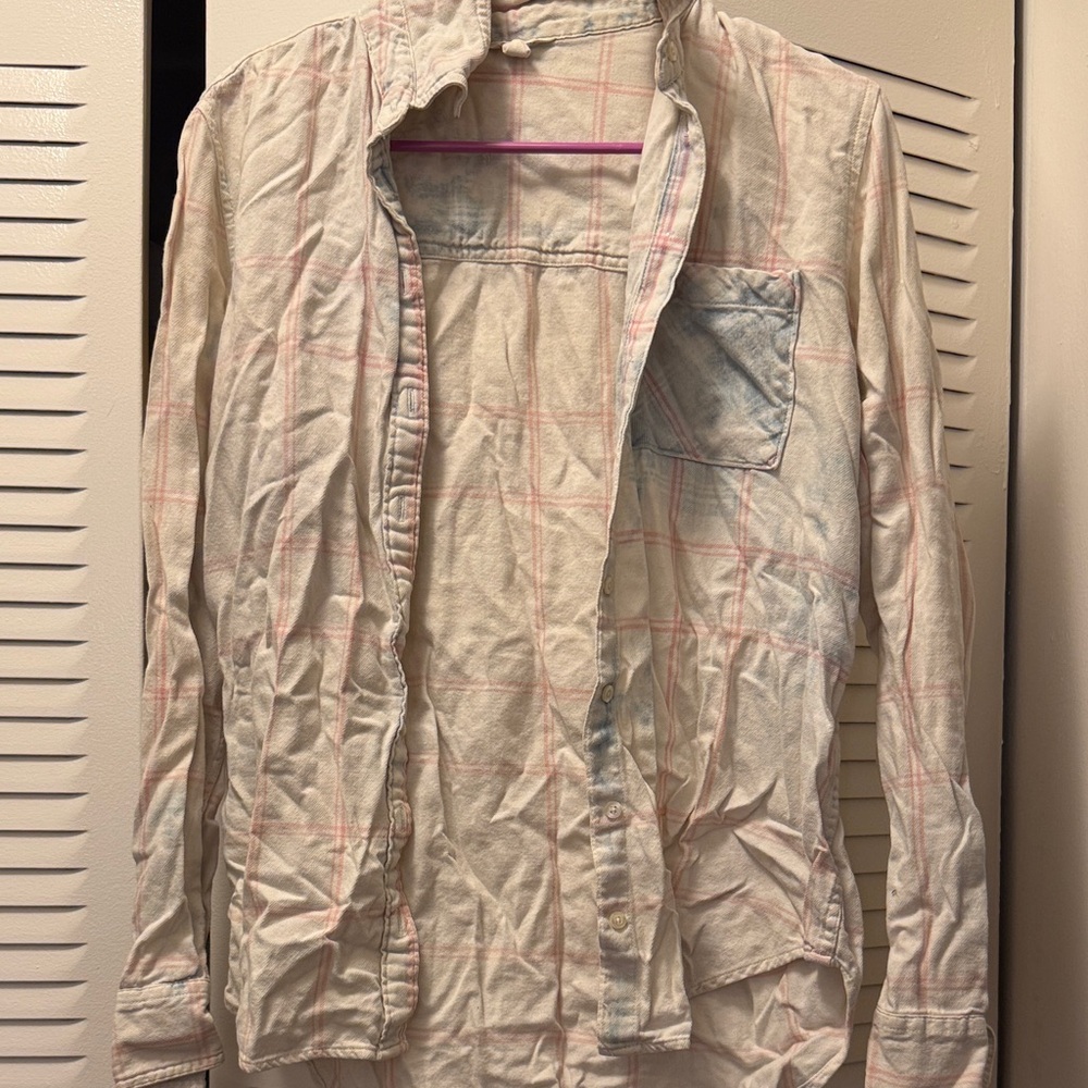 Aeropostale Women's Casual Plaid Shirt - Cream and Pink